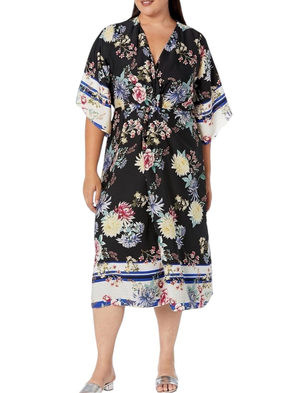 CITY CHIC | Linda Kimona Black Floral Faux-Wrap Shift Dress